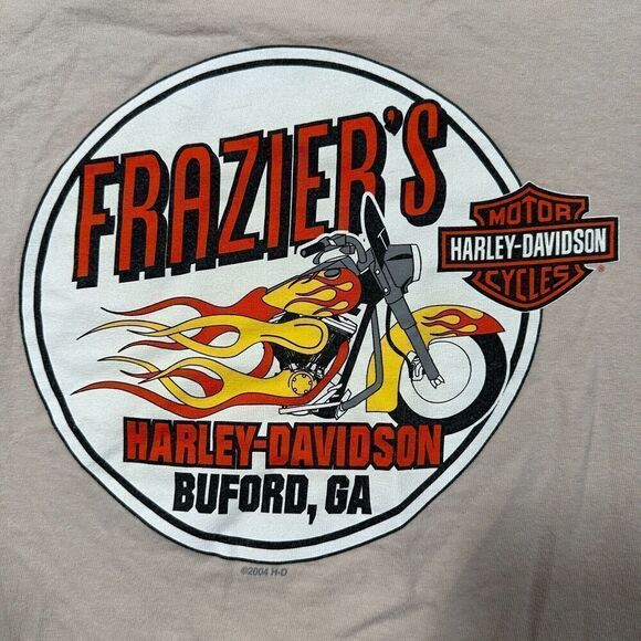 Harley Davidson Shirt Mens Small Beige Graphic Double Sided Fraziers‎ Buford GA - Picture 9 of 9